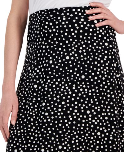 Shop Kasper Women's Dot-print Flared Pull-on Midi Skirt In Black,vanilla Ice
