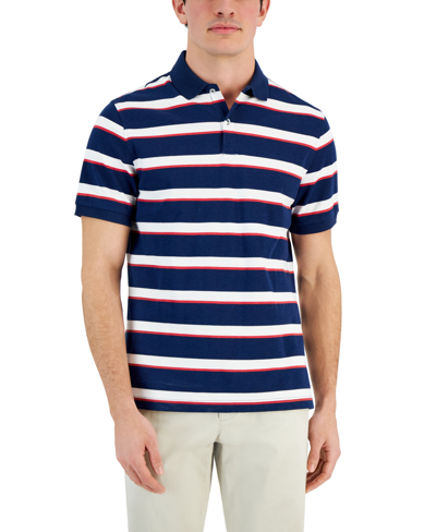 Shop Club Room Men's Short Sleeve Striped-collar Pique Polo Shirt, Created For Macy's In True Green