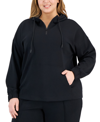 Shop Id Ideology Plus Size Quarter Zip Hooded Sweatshirt, Created For Macy's In Deep Black