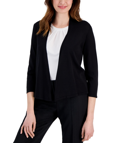 Shop Kasper Women's Solid Soft-edge A-line Cardigan Sweater In Black