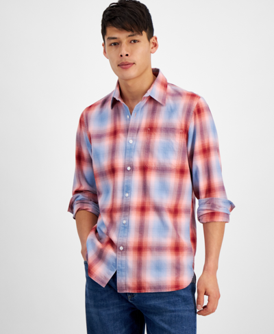 Shop Sun + Stone Men's Davi Long Sleeve Button-front Plaid Shirt, Created For Macy's In Dusted Mauve