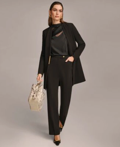 Shop Donna Karan Collarles Topper Jacket Straight Leg Pant In Black