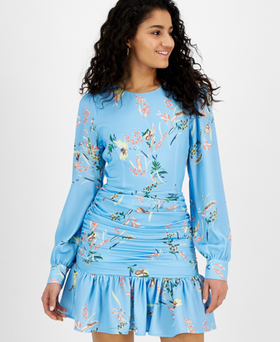 Shop Rachel Rachel Roy Women's Blair Ruched Ruffled-hem Dress In Sky Blossom