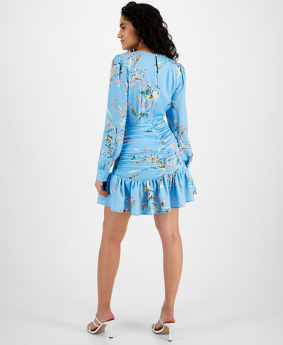 Shop Rachel Rachel Roy Women's Blair Ruched Ruffled-hem Dress In Sky Blossom