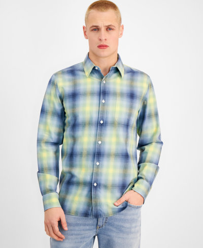 Shop Sun + Stone Men's Davi Long Sleeve Button-front Plaid Shirt, Created For Macy's In Hydrogen