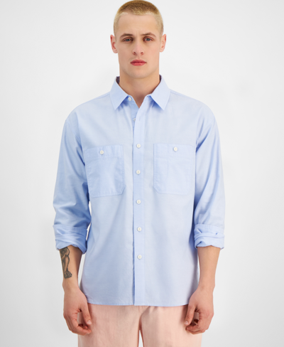 Shop Sun + Stone Men's Bruno Oversized Button-front Long Sleeve Shirt, Created For Macy's In Light Blue