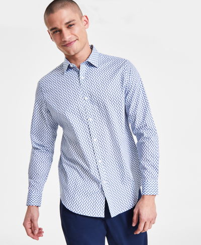 Shop Alfani Men's Regular-fit Stretch Chevron Geo-print Button-down Shirt, Created For Macy's In Croquis