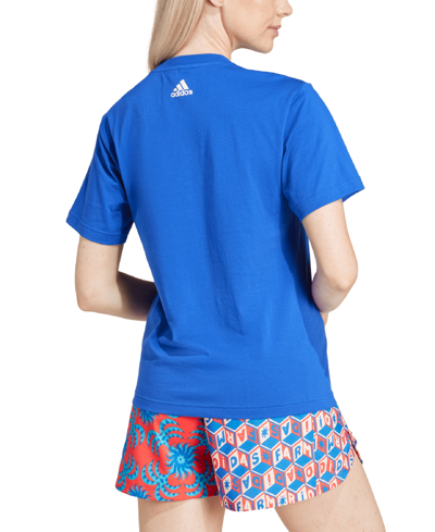 Shop Adidas Originals Women's Farm Rio Cotton Printed Logo T-shirt In Bold Blue