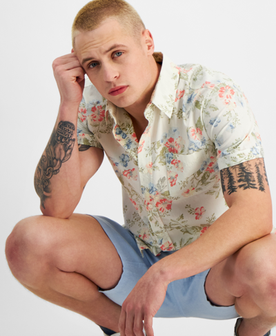 Shop Sun + Stone Men's Paulo Short Sleeve Button-front Floral Print Shirt, Created For Macy's In Tofu