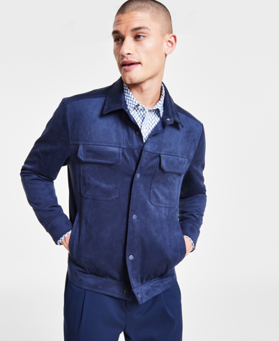 Shop Alfani Men's Regular-fit Stretch Faux-suede Chore Jacket, Created For Macy's In Neo Navy