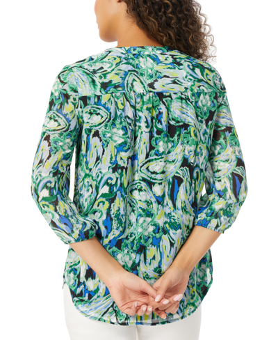 Shop Jones New York Women's Abstract-print 3/4-sleeve Tunic Top In Kelly Multi