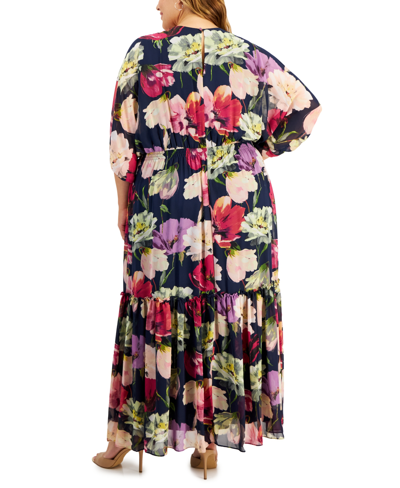 Shop Taylor Plus Size V-neck Chiffon Elbow-sleeve Maxi Dress In Navy Lilac