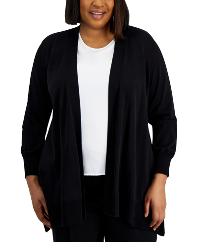 Shop Kasper Plus Size Asymmetrical-hem Cardigan In Black