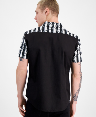 Shop Crwth Men's Regular-fit Barbed Wire-print Stripe Button-down Shirt In Black Combo