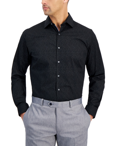 Shop Bar Iii Slim Fit Men's Vine Print Dress Shirt, Created For Macy's In Black