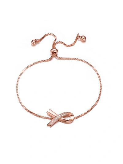 Shop Rachel Glauber Stunning Teens/young Adults 18k Rose Gold Plated Ribbon Charm Adjustable Bracelet In Pink