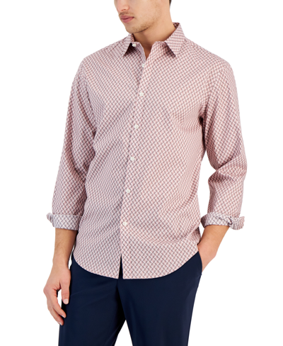 Shop Alfani Men's Regular-fit Stretch Chevron Geo-print Button-down Shirt, Created For Macy's In Sachet