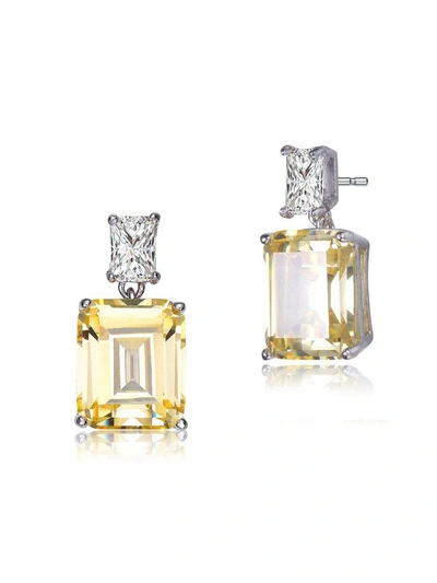 Shop Rachel Glauber White Gold Plated With Colored Cubic Zirconia Rectangle Stud Earrings In Yellow