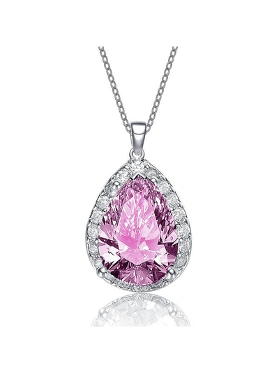 Shop Rachel Glauber Pear-shaped Pendant With Colored Cubic Zirconia In Pink