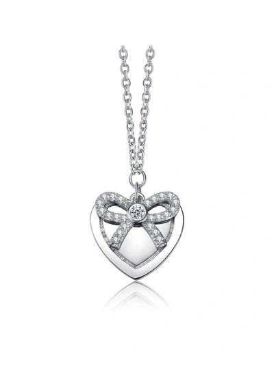 Shop Rachel Glauber White Gold Plated Bow Tie On Heart Shaped Pendant Necklace