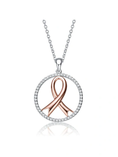 Shop Rachel Glauber Teens/young Adults Two Tone Ribbon In Open Circle Pendant Necklace In White