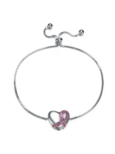 Shop Rachel Glauber Teens/young Adults White Gold Plated With Heart Charm Adjustable Bracelet