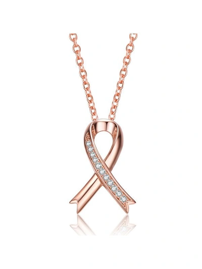 Shop Rachel Glauber Teens/young Adults 18k Rose Gold Plated With Clear Cubic Zirconia Ribbon Pendant Necklace In Pink