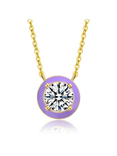 Shop Rachel Glauber 14k Yellow Gold Plated With Clear Cubic Zirconia Purple Enamel Round Pendant Necklace