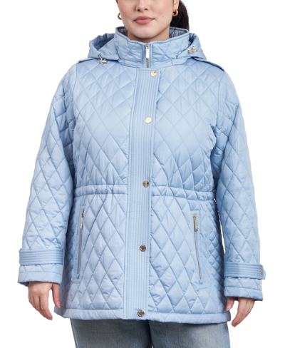 Shop Michael Kors Michael  Women's Plus Size Quilted Hooded Anorak Coat In Light Chambray