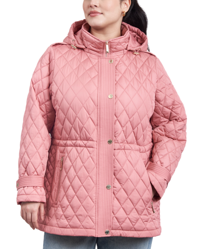 Shop Michael Kors Michael  Women's Plus Size Quilted Hooded Anorak Coat In Dusty Rose