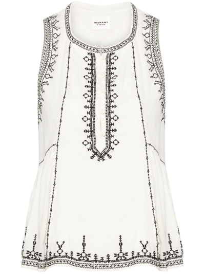Shop Marant Etoile White Pagos Embroidered Blouse - Women's - Organic Cotton/viscose In Neutrals