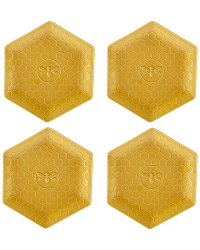 Certified International French Bees Set Of 4 Embossed Honeycomb Dinner Plates