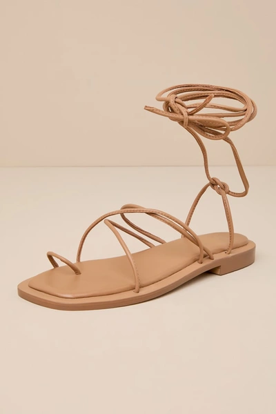 Shop Seychelles Lilac Tan Leather Lace-up Flat Sandals