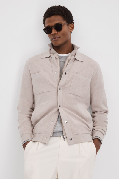 Reiss Oatmeal Melange Parkhurst Hybrid Funnel Neck Jacket In Oatmeal Melange