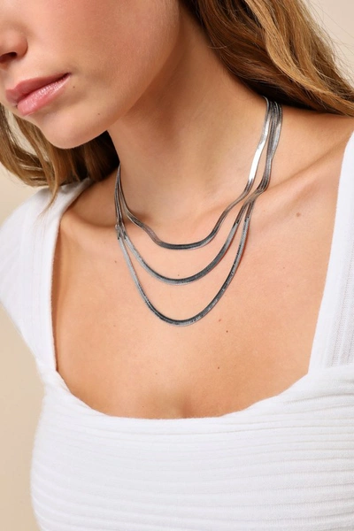 Shop Petit Moments Mikayla Silver Herringbone Layered Necklace