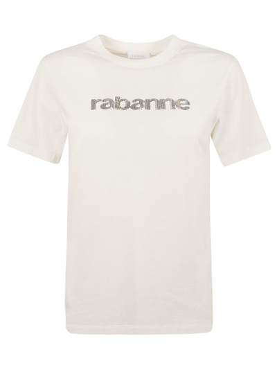Shop Paco Rabanne Embellished Logo Regular T-shirt In White