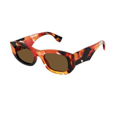 Shop Gucci Gg1627s Linea Lettering Sunglasses In Arancione