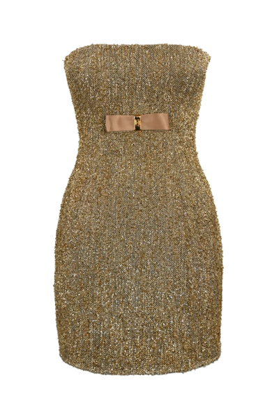 Shop Elisabetta Franchi Gold Lurex Tweed Dress In Oro