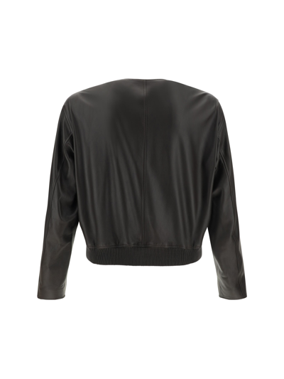 Shop Dolce & Gabbana Leather Jacket In Marrone Scuro