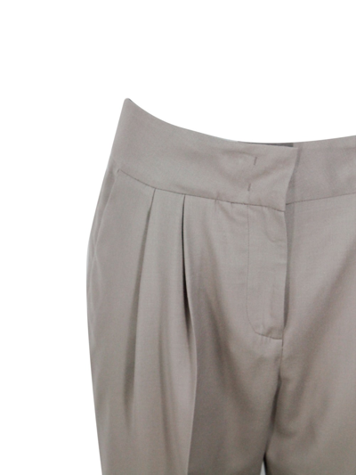 Shop Fabiana Filippi Wide Trousers With Pences And Welt Pockets In Soft Stretch Wool In Nut