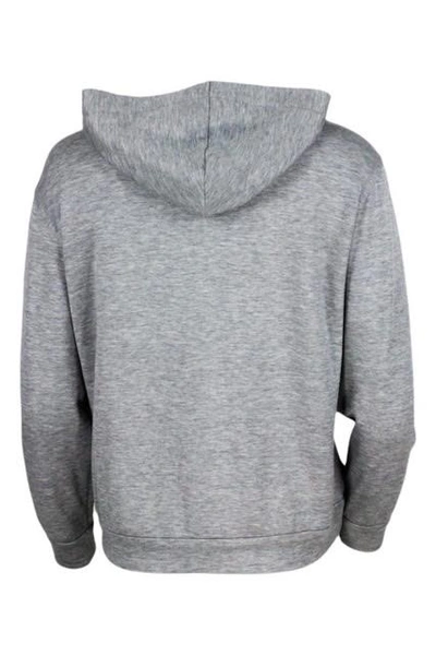 Shop Brunello Cucinelli Cotton And Silk Sweatshirt With Hood And Monili On The Zip In Grey