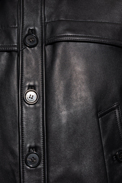 Shop Saint Laurent Button Up Leather Jacket In Black