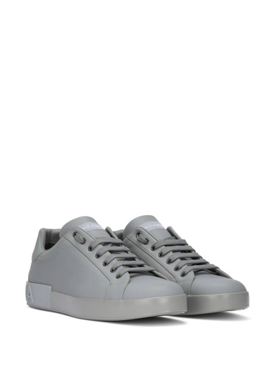 Shop Dolce & Gabbana Portofino New Grey Low-top Sneakers With Contrasting Logo In Leather Man In Grey Graffite