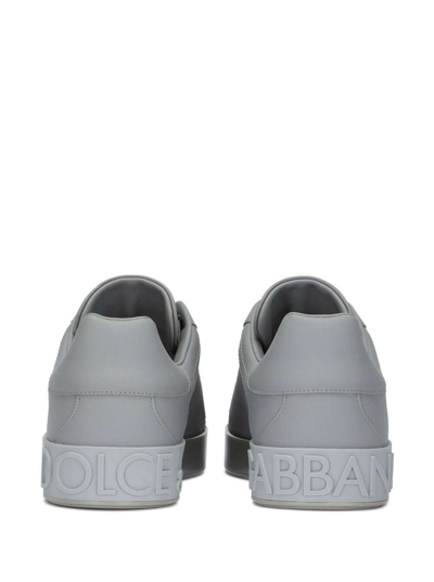 Shop Dolce & Gabbana Portofino New Grey Low-top Sneakers With Contrasting Logo In Leather Man In Grey Graffite