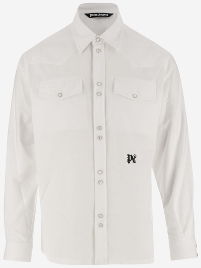 Shop Palm Angels Cotton Shirt With Logo In White