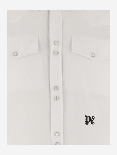 Shop Palm Angels Cotton Shirt With Logo In White