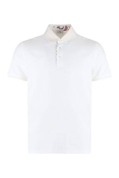 Shop Etro Short Sleeve Cotton Polo Shirt In Ivory