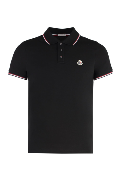 Shop Moncler Short Sleeve Cotton Polo Shirt In Black