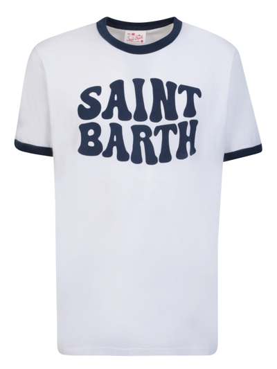Shop Mc2 Saint Barth Logo Print To The Front White/ Blue T-shirt By