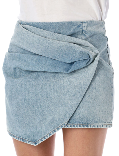 Shop Rev The Marlowe Draped Mini Denim Skirt In Light Blue